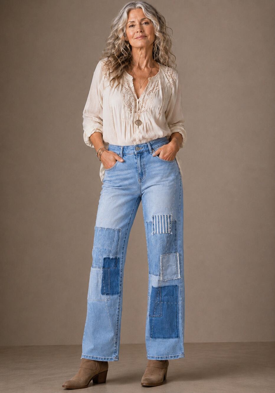 LOGO Lavish by Lori Goldstein Petite Patchwork Boyfriend Jeans Women’s Size 8P